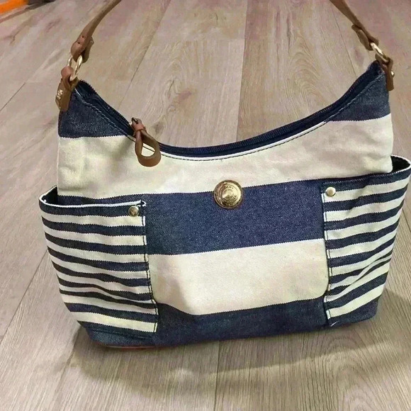 Tommy Hilfiger Nautical Canvas purse Navy White Stripes - Picture 1 of 8